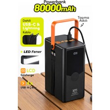 7go Gpw-14 80000 Mah 22.5W Hızlı Şarj Powerbank – Dahili Type-C ve Lightning Kablolu, LED Fenerli, Dijital Ekranlı