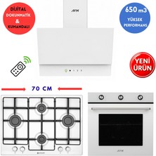 Eminçelik & Afm Marka A24 Dijital Turbo Beyaz Ankastre Set ( Cam Fırın+Emaye Ocak 73 221+DAVLUMBAZ)