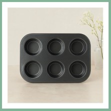 Bşk Virgo 6 Gözlü Siyah Metal Muffin Kalıbı BSK2026