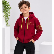 Murat Baby Erkek Çocuk Bordo Neon Detaylı Fermuarlı Kapüşonlu Sweatshirt