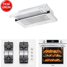 Eminçelik ve Afm Marka A40  Turbo Dijital Beyaz Ankastre Set ( FM7701+ 1240W WOK+1320 Aspiratör )