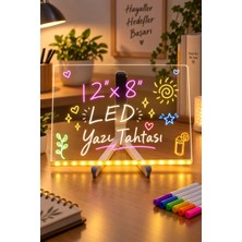 Blackbird Game Center Yazı Çizim Tahtası LED Işıklı 20X30 cm 7 Kalem ve Stant Hediyeli Neon Işıklı Eğitici Not Tahtası