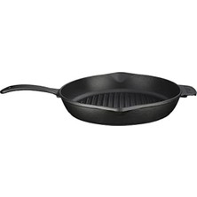 Myg Plus 28 cm Yuvarlak Döküm Izgara Tava, Metal Kulplu, Siyah Renk