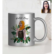 BK Gift Kişiye Özel Türbanlı Karikatürlü Gümüş Yaldız Kupa Bardak 39762