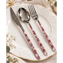 Onedekor 18 Parça Floral Red Desen Yemek Çatal , Kaşık ,bıçak Seti