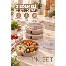 Porsima 1393 Easy 3 Adet 3 Bölmeli Mikrodalga Yemek Saklama Kabı Seti - Buhar Valfli Diyet, Sefer Tası & Beslenme Kabı Latte
