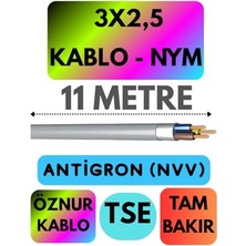 Myg Plus Öznur 3x2,5 Antigron Nym Kablo, 11 Metre, Gri