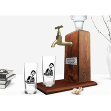 BK Gift Kişiye Özel Renkli Baskılı Çünkü Sen Çölüme Yağmur Oldun Tasarımlı Ikili Rakı Bardağı ve Ahşap Rakı Standı Hediye Seti-4