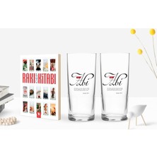 BK Gift Kişiye Özel Renkli Baskılı Mânâ Abi Tasarımlı Ikili Rakı Bardağı ve Rakı Cep Kitabı Hediye Seti-1