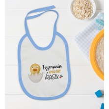 BK Gift Bk Kids Teyzesinin Minik Kuşu Tasarımlı Mavi Bebek Mama Önlüğü