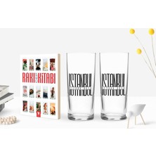 BK Gift Kişiye Özel Renkli Baskılı Istanbul Tasarımlı Ikili Rakı Bardağı ve Rakı Cep Kitabı Hediye Seti-1