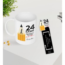 Bk Gift Kişiye Özel Isimli Öğretmenler Günü Tasarımlı Kupa Bardak ve Ahşap Kitap Ayracı Hediye Seti -9, Öğretmene Hediye, Öğretmenler Günü