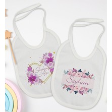 BK Gift Bk Kids Kişiye Özel Çiçek Tasarımlı 2’li Beyaz Mama Önlüğü-7
