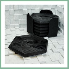 Bşk Virgo 3D Baskı Super Fidget Coaster Seti - Altıgen Desenli Bardak Altlığı ve Tutucu-Siyah BSK2026