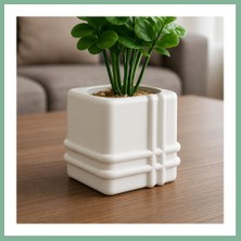 Bşk Virgo 3D Baskı Square Planter - Izgara Desenli Küp Saksı-Beyaz BSK2026