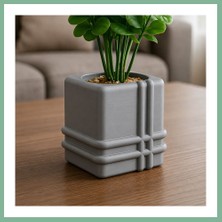 Bşk Virgo 3D Baskı Square Planter - Izgara Desenli Küp Saksı-Gri BSK2026