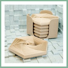 Bşk Virgo 3D Baskı Super Fidget Coaster Seti - Altıgen Desenli Bardak Altlığı ve Tutucu-Bej BSK2026