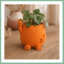 Bşk Virgo 3D Baskı Smiley Face Planter - Gülümseyen Karakterli Saksı-Turuncu BSK2026