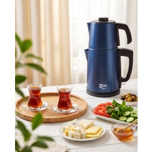 Ege Türk TeaDem 2000W Elektrikli Çay Makinesi Çaycı 1.7l Kettle 1.2l Demlik Paslanmaz Çelik Mavi