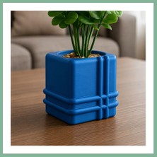 Bşk Virgo 3D Baskı Square Planter - Izgara Desenli Küp Saksı-Mavi BSK2026