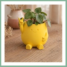 Bşk Virgo 3D Baskı Smiley Face Planter - Gülümseyen Karakterli Saksı-Sarı BSK2026