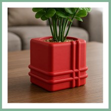 Bşk Virgo 3D Baskı Square Planter - Izgara Desenli Küp Saksı-Kırmızı BSK2026