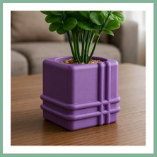 Bşk Virgo 3D Baskı Square Planter - Izgara Desenli Küp Saksı-Mor BSK2026