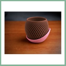 Bşk Virgo 3D Baskı Küre Saksı - Kafes Dokulu Iki Parçalı Dekoratif Saksı - Kahverengi-Pembe BSK2026