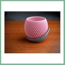 Bşk Virgo 3D Baskı Küre Saksı - Kafes Dokulu Iki Parçalı Dekoratif Saksı - Pembe-Gri BSK2026