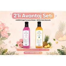 Harrem Doğal Fermantasyon Gül Sirkesi 500 ml + Ananas Sirkesi 500 ml Katkısız Cam Şişe 2'li Avantaj Seti
