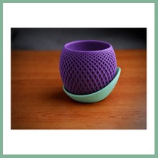 Bşk Virgo 3D Baskı Küre Saksı - Kafes Dokulu Iki Parçalı Dekoratif Saksı - Mor-Mint BSK2026