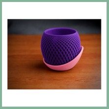 Bşk Virgo 3D Baskı Küre Saksı - Kafes Dokulu Iki Parçalı Dekoratif Saksı - Mor-Pembe BSK2026