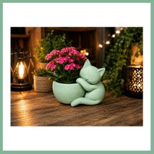 Bşk Virgo 3D Baskı Sarılan Kedi Saksı - Sevimli Dekoratif Saksı - Mint BSK2026