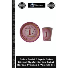 Terrien Delux Serisi Sürpriz Sofra Düzeni Ziyafet Karton Tabak Bardak Prenses 1 Yaşında 8’li