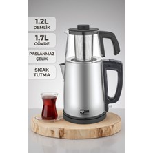 Ege Türk TeaDem Glass Elektrikli Çay Makinesi Çaycı 2000W 1.7l Kettle 1.2l Cam Demlik Paslanmaz Çelik Inox
