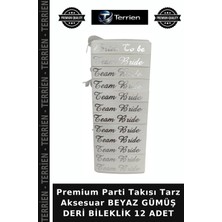 Terrien Premium Parti Takısı Tarz Aksesuar Beyaz Gümüş Deri Bileklik 12 Adet
