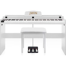 Jwin SDP-92P Tuş Hassasiyetli 88 Tuşlu Kapaklı Dijital Piyano + Tabure ve 3'lü Pedal - Beyaz