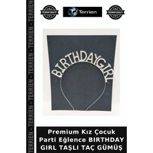 Terrien Premium Kız Çocuk Parti Eğlence Bırthday Gırl Taşlı Taç Gümüş