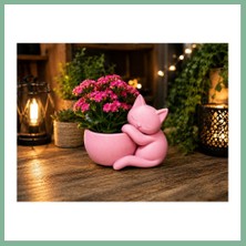 Bşk Virgo 3D Baskı Sarılan Kedi Saksı - Sevimli Dekoratif Saksı - Pembe BSK2026