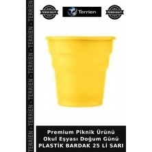 Terrien Premium Piknik Ürünü Okul Eşyası Doğum Günü Plastik Bardak 25 Li Sarı