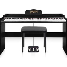 Jwin SDP-92P Tuş Hassasiyetli 88 Tuşlu Kapaklı Dijital Piyano + Tabure ve 3'lü Pedal - Siyah