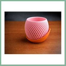 Bşk Virgo 3D Baskı Küre Saksı - Kafes Dokulu Iki Parçalı Dekoratif Saksı - Pembe-Turuncu BSK2026