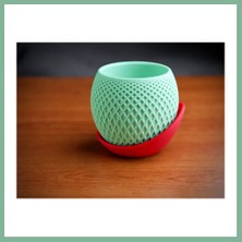Bşk Virgo 3D Baskı Küre Saksı - Kafes Dokulu Iki Parçalı Dekoratif Saksı - Mint-Kırmızı BSK2026