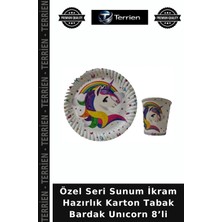 Terrien Özel Seri Sunum Ikram Hazırlık Karton Tabak Bardak Unıcorn 8’li