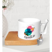 BK Gift Kişiye Özel En Iyi Öğretmen Ahşap Altlıklı Seramik Fincan-3
