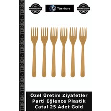 Terrien Özel Üretim Ziyafetler Parti Eğlence Plastik Çatal 25 Adet Gold