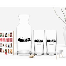 BK Gift Kişiye Özel Renkli Baskılı Adana Tasarımlı Turistik Ikili Rakı Bardağı Karaf ve Cep Kitabı Hediye Seti-1