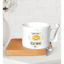 BK Gift Kişiye Özel En Iyi Sınıf Öğretmeni Ahşap Altlıklı Seramik Fincan-6
