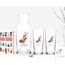 BK Gift Kişiye Özel Renkli Baskılı Harf ve Isim Tasarımlı Ikili Rakı Bardağı Karaf ve Cep Kitabı Hediye Seti-5