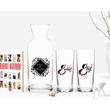 BK Gift Kişiye Özel Renkli Baskılı Harfli Ikili Rakı Bardağı Karaf ve Cep Kitabı Hediye Seti-3